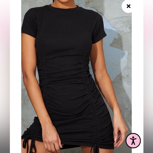 NWOT PLT Black Rib Double Ruched Bodycon Dress - Picture 5 of 5